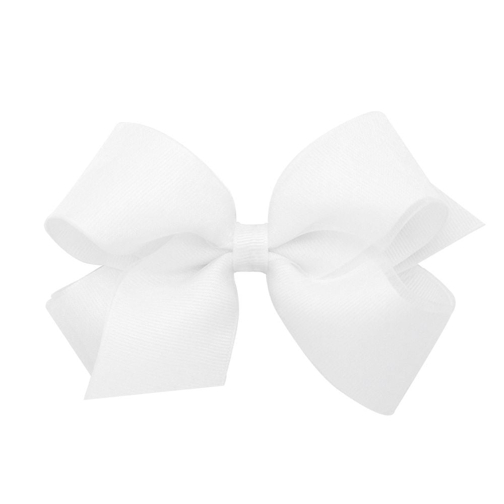 Wee Ones Girls Dressy Bow - Grosgrain & Organza Overlay - White