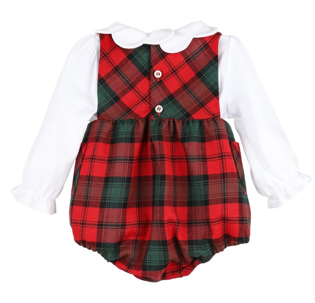 Sophie & Lucas Baby Girls Red Holiday Plaid Tartan Tidings Bubble Set - Scallop Blouse by Sophie & Lucas