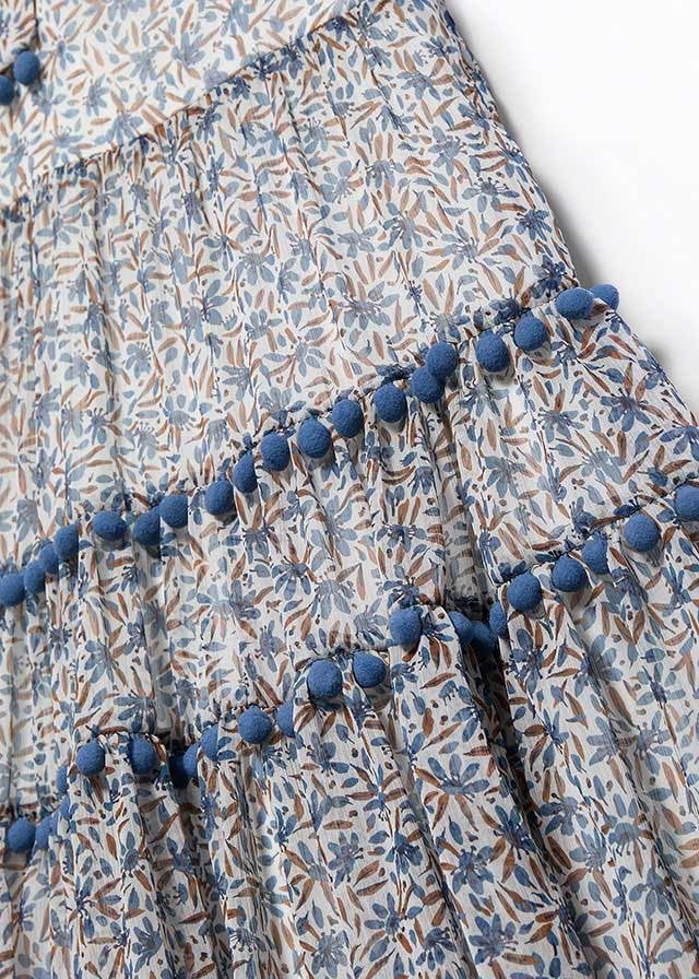 Abel & Lula Girls Bambula Midi Dress - Pom Poms - Blue