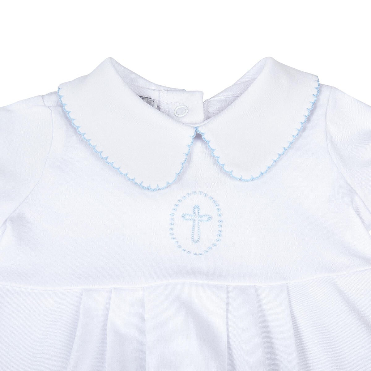 Magnolia Baby Boys White Bubble - Blue Blessed Cross Embroidery