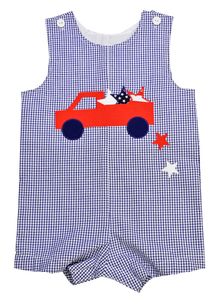 Funtasia Baby / Toddler Boys Navy Blue Check / Red Truck Full of Stars Shortall