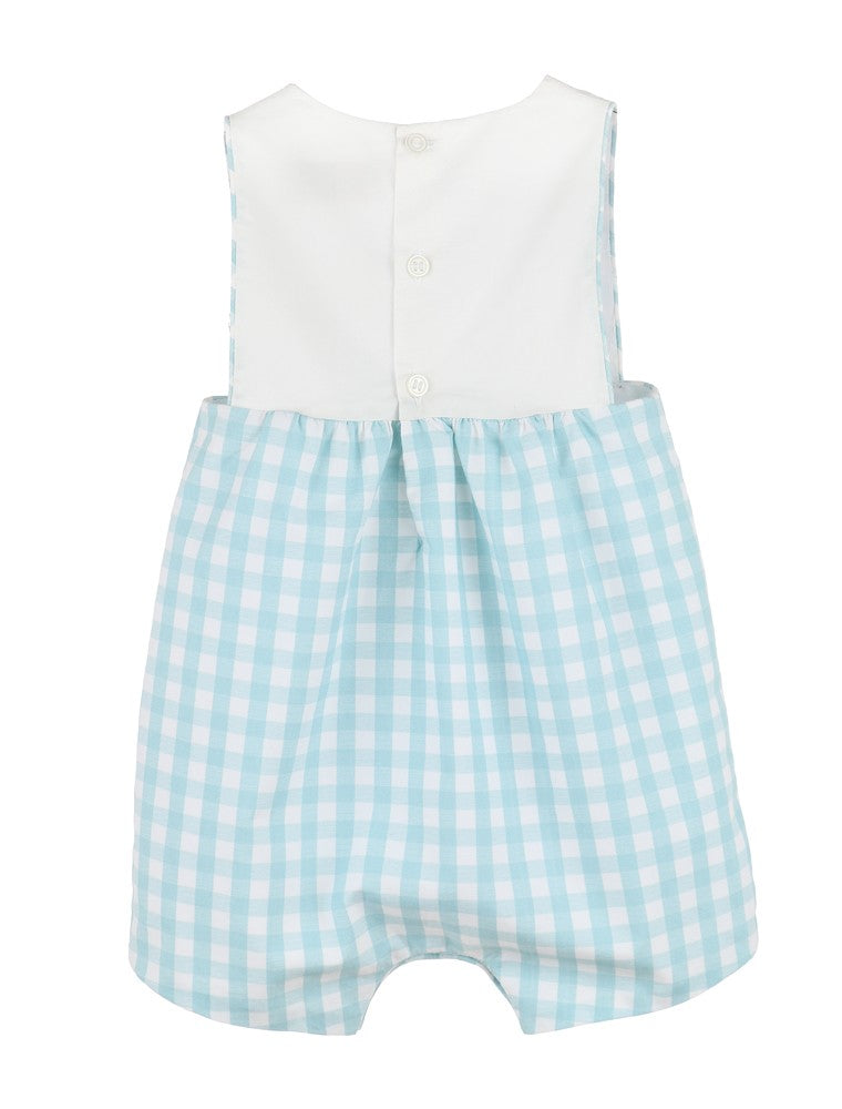 Sophie & Lucas Baby Boys Azure Blue Check Embroidered Snail Romper by Sophie & Lucas