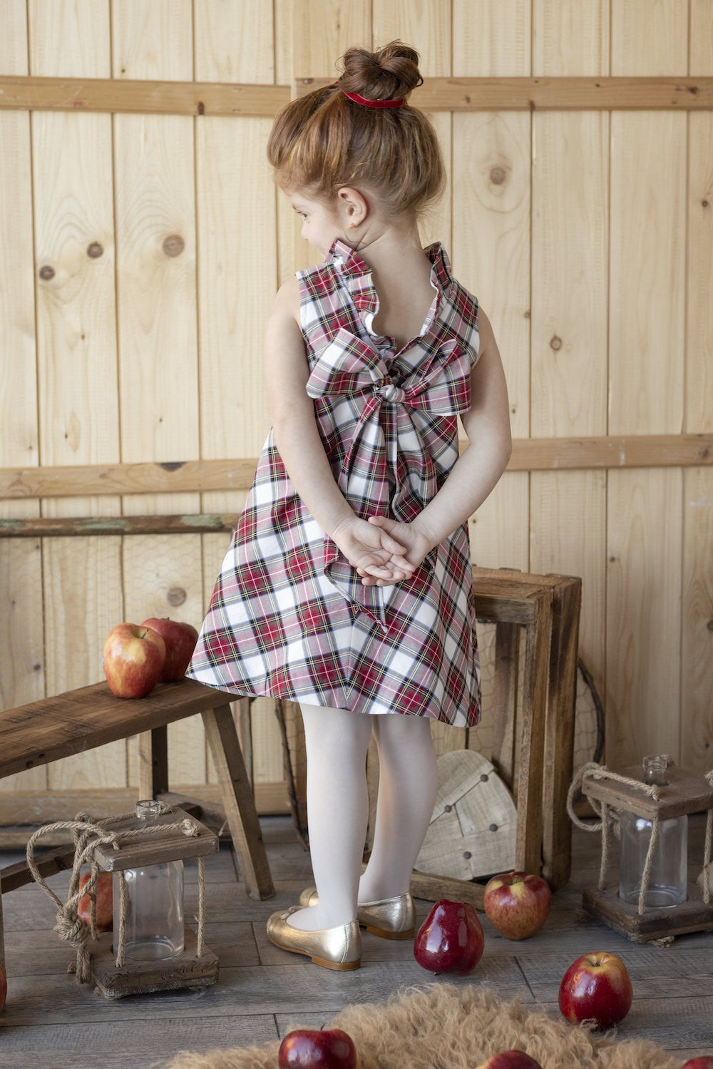 Luli & Me Gabby Girls Blair Dress - Red Holiday Plaid - Big Bow on Back