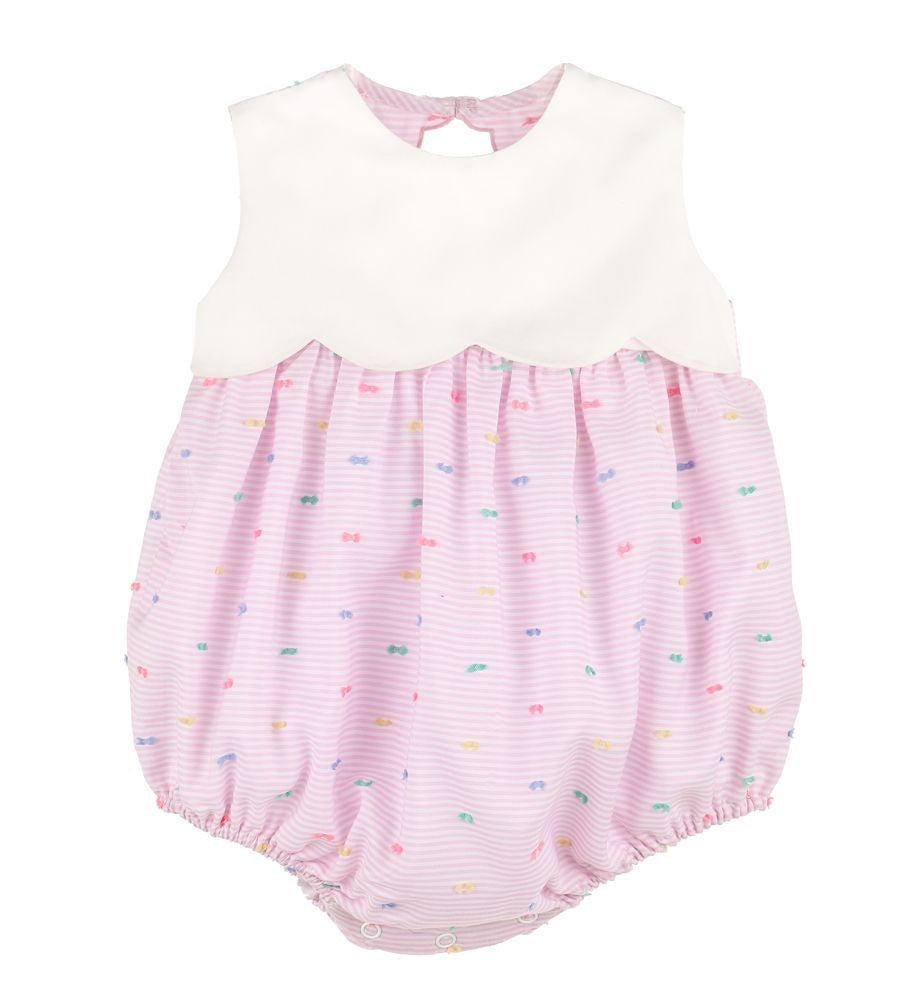 Sophie & Lucas Baby Girls Pink Embroidered Party Scallop Bubble - Keyhole Back