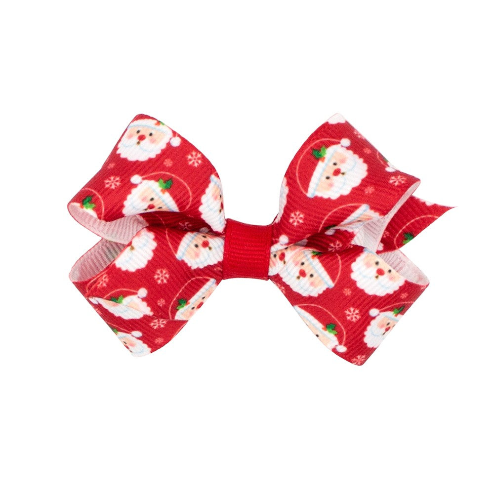 Wee Ones Girls Hair Bow on Clip - Santa Print on Red Bow