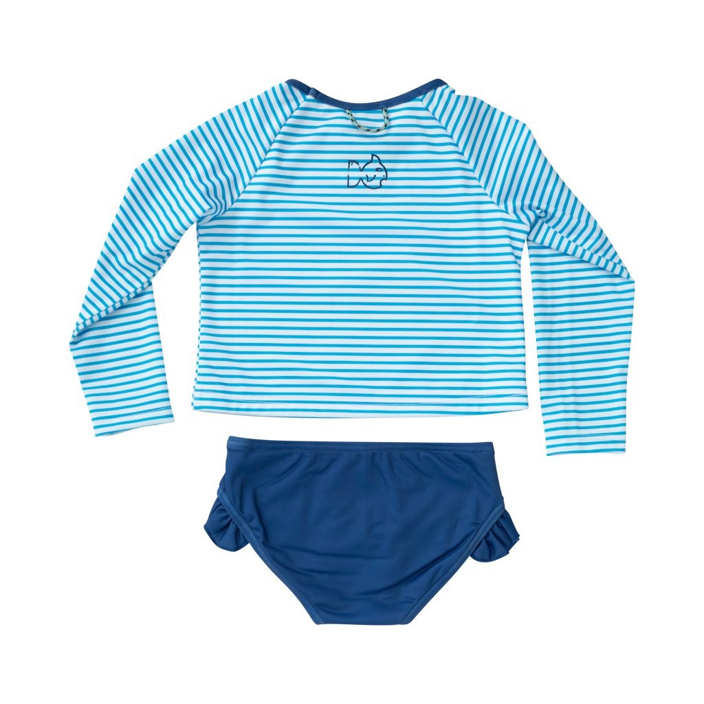 Prodoh Girls Reef Rash Guard Swimsuit - Swim Cap Blue Stripes