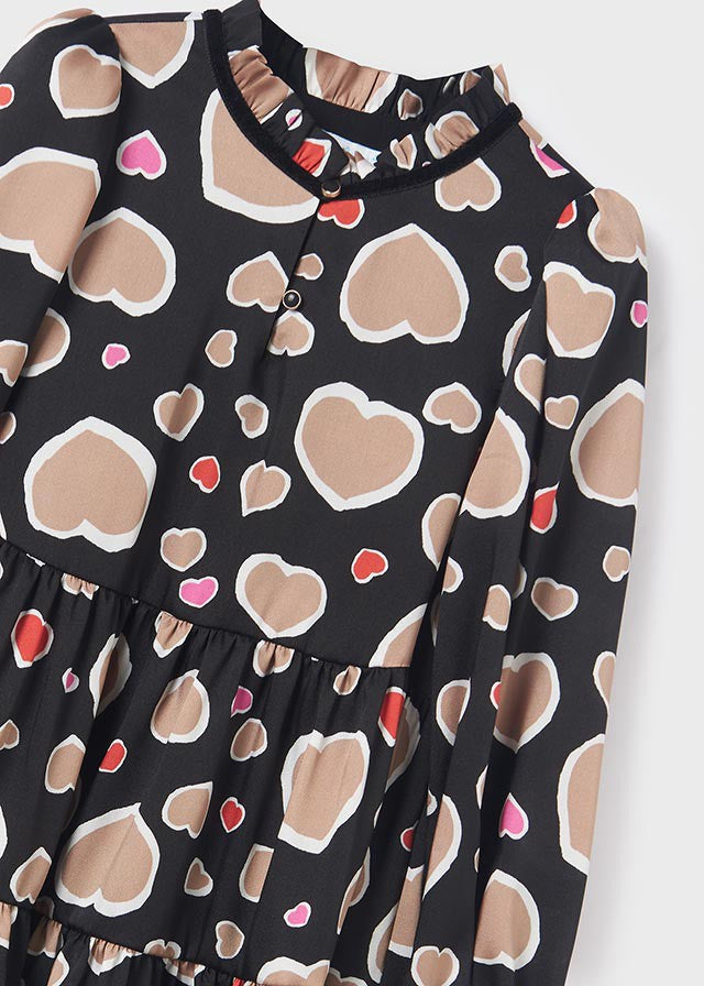 Abel & Lula Girls Tiered Printed Dress - Hearts Print