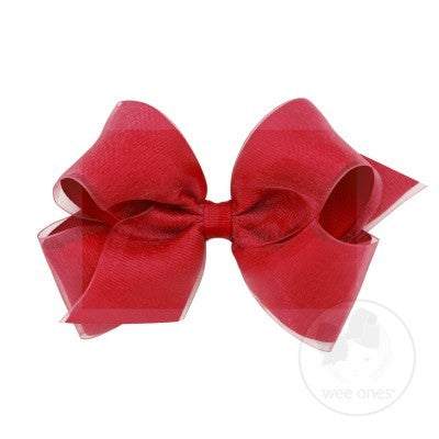 Wee Ones Girls Organza Overlay Grosgrain Bow - Red