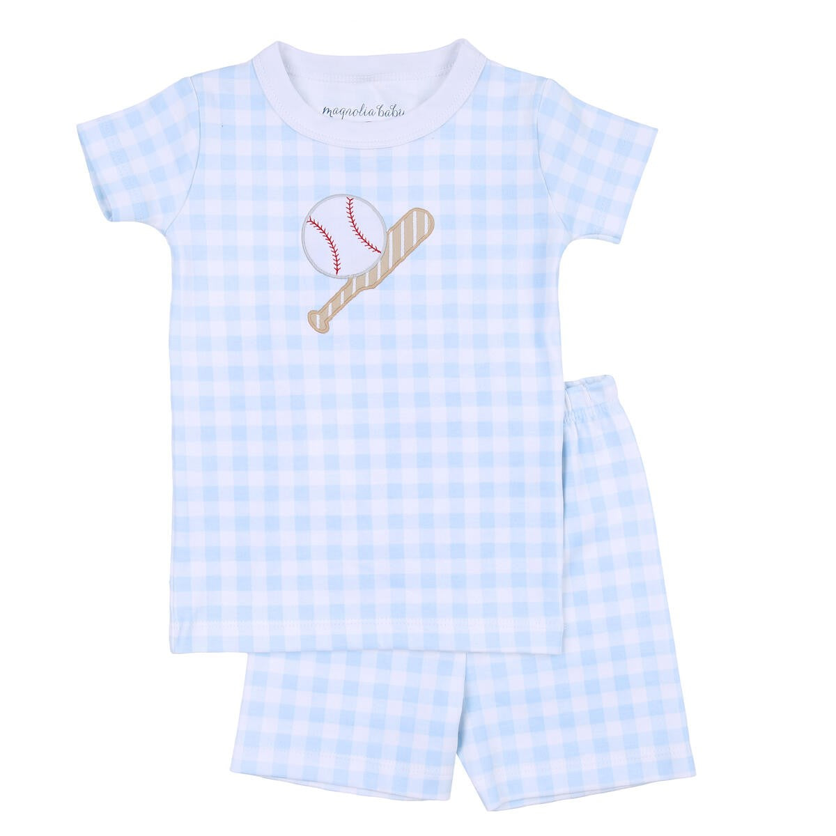 Magnolia Baby Boys Blue Check Batter Up Baseball Applique Short Pajamas by Magnolia Baby