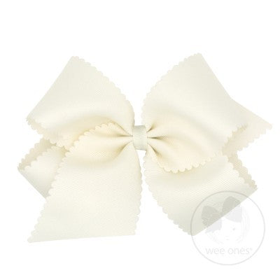 Wee Ones Girls Grosgrain Hair Bow on Clip - Scallop Edge - Antique White