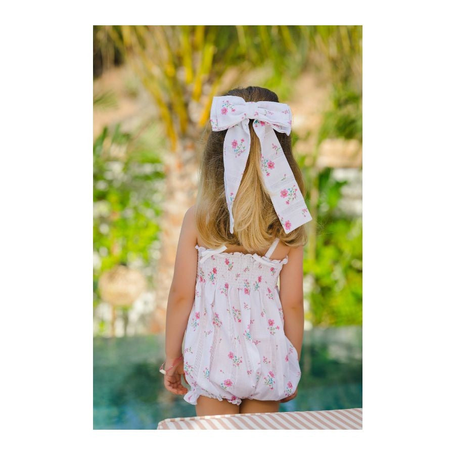 Sal & Pimenta Girls Smocked Bubble - Hot Pink Bouquet Floral