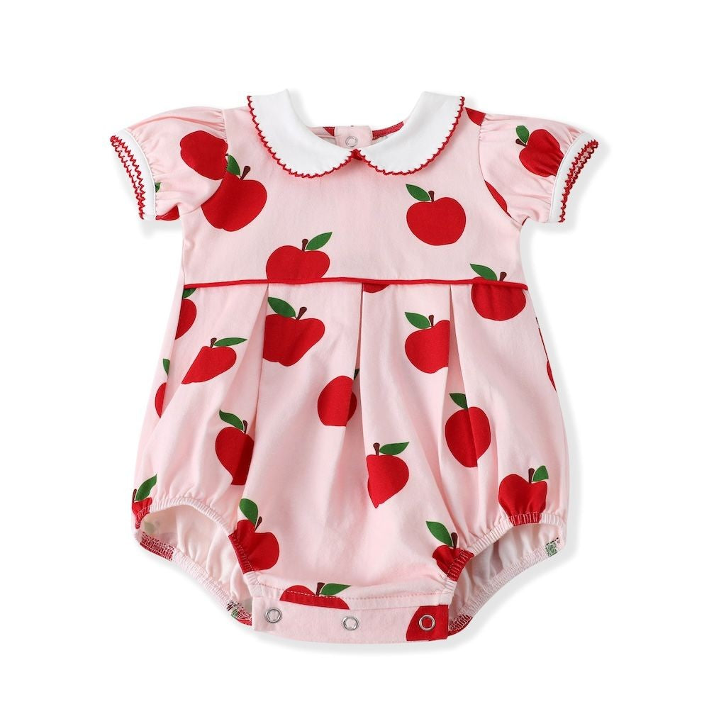 Swoon Baby Girls Pink / Red Apples Proper Pleat Bubble