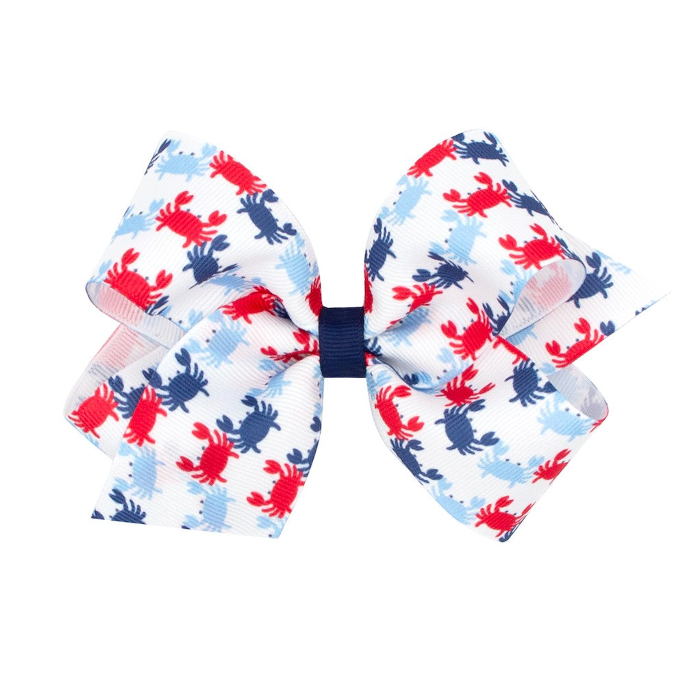 Wee Ones Girls Hair Bow on Clip - Patriotic Nautical Crabs Print
