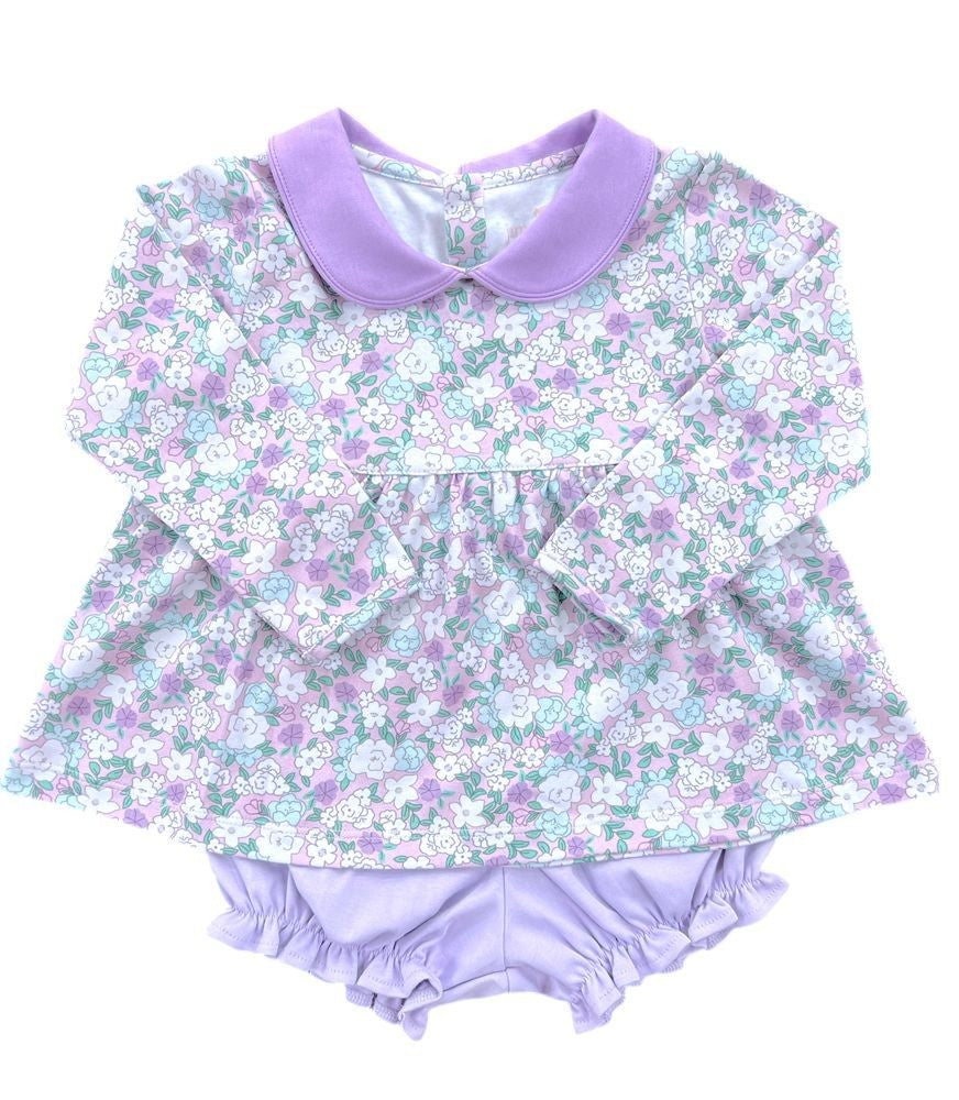 James & Lottie Girls Sally Knit Bloomers Set - Lavender Floral