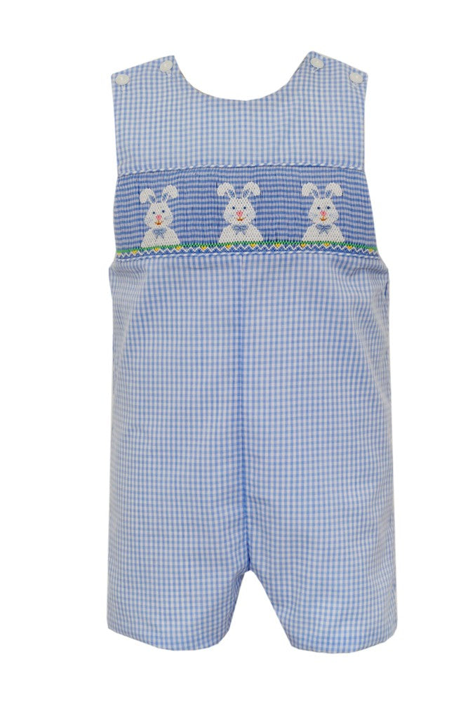 Anavini Velani Boys Blue Gingham Smocked Easter Bunny Jon Jon