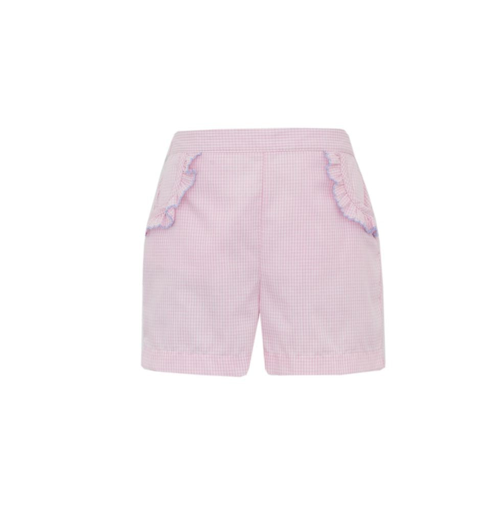 Anavini Girls Pink Gingham Ruffle Shorts by Anavini
