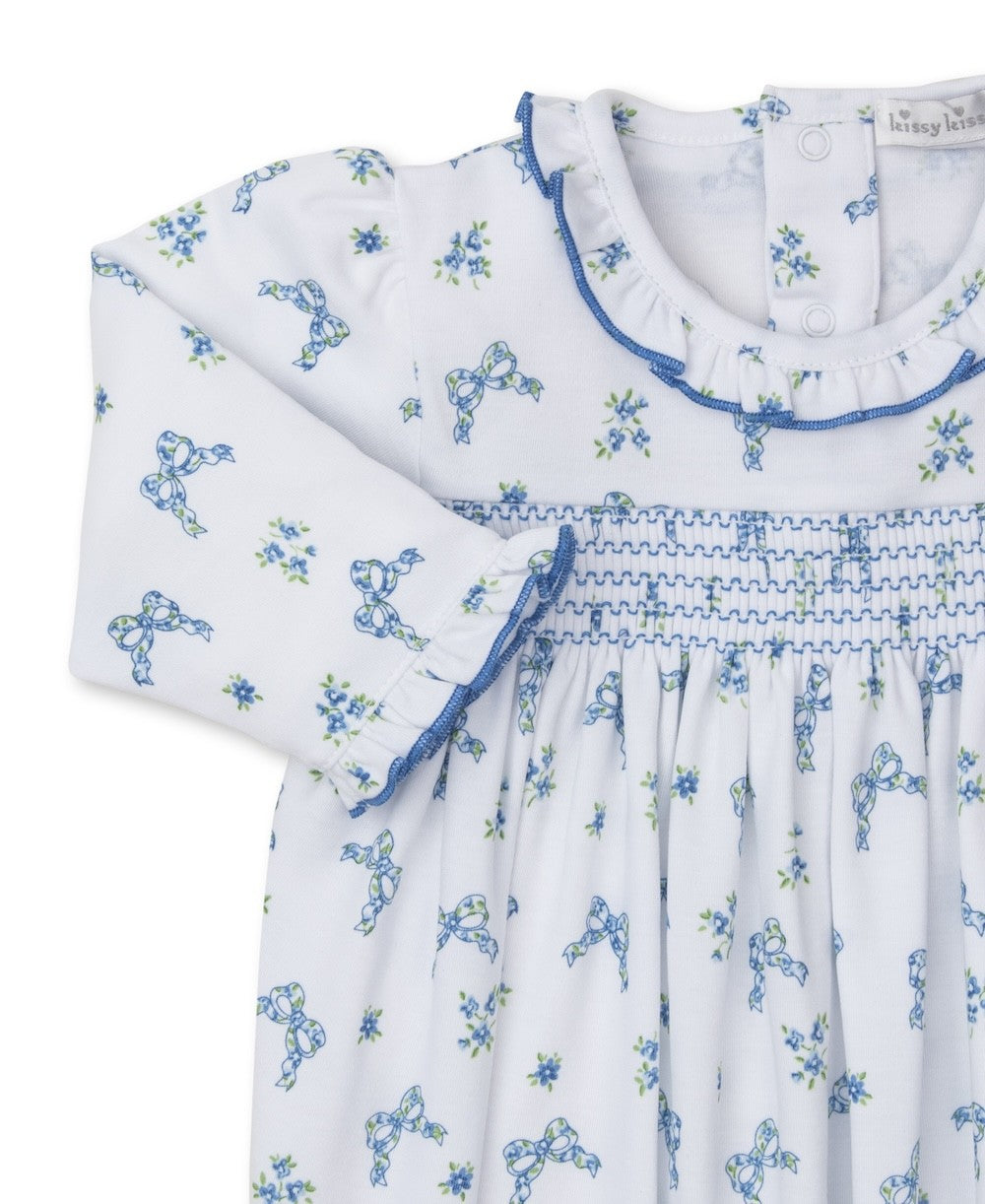 Kissy Kissy Baby Girls Smocked Gown - Blue Blooming Bows