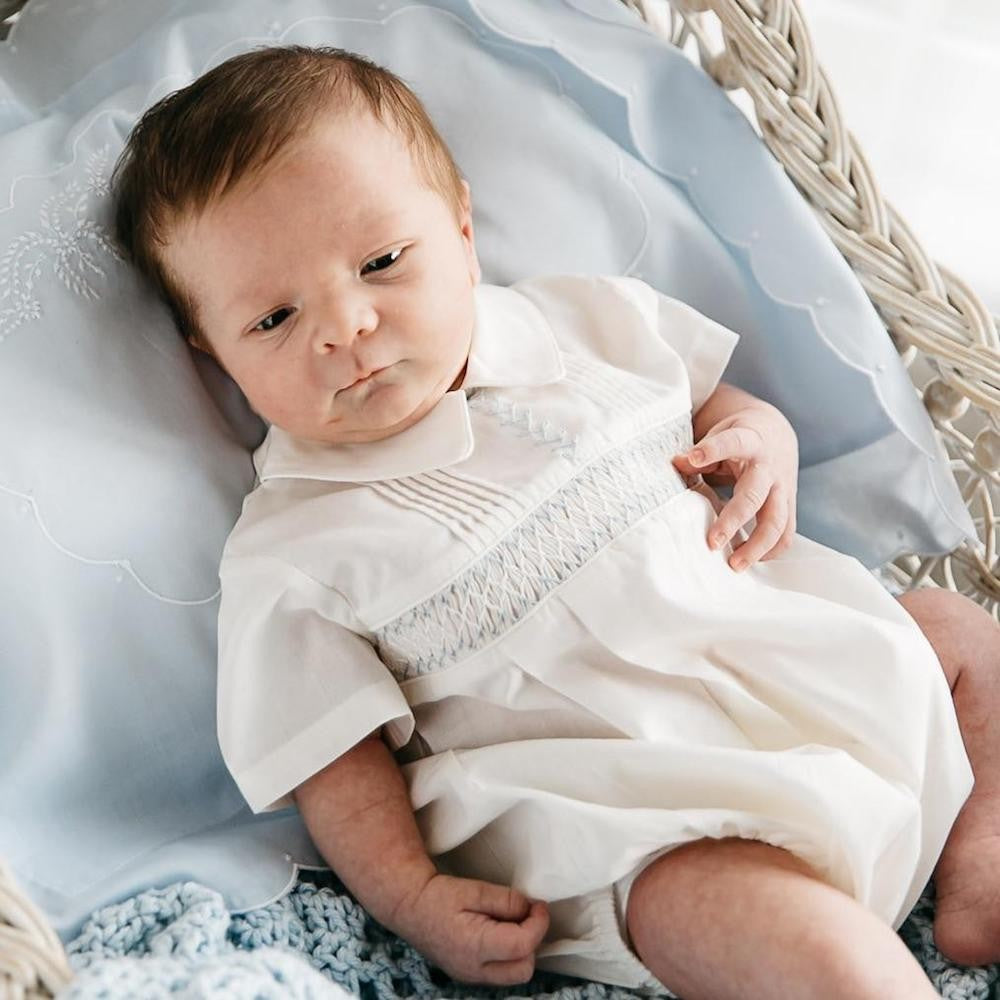 Feltman Brothers Baby Boys Ivory Vintage Bubble - Smocked in Blue