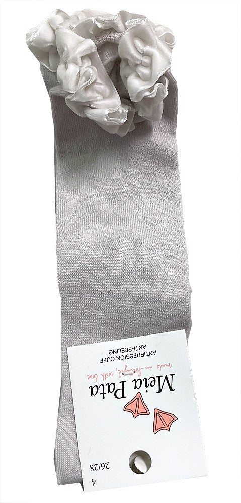 Meia Pata Girls Knee High Socks - Velvet Ruffle at Top - Light Grey