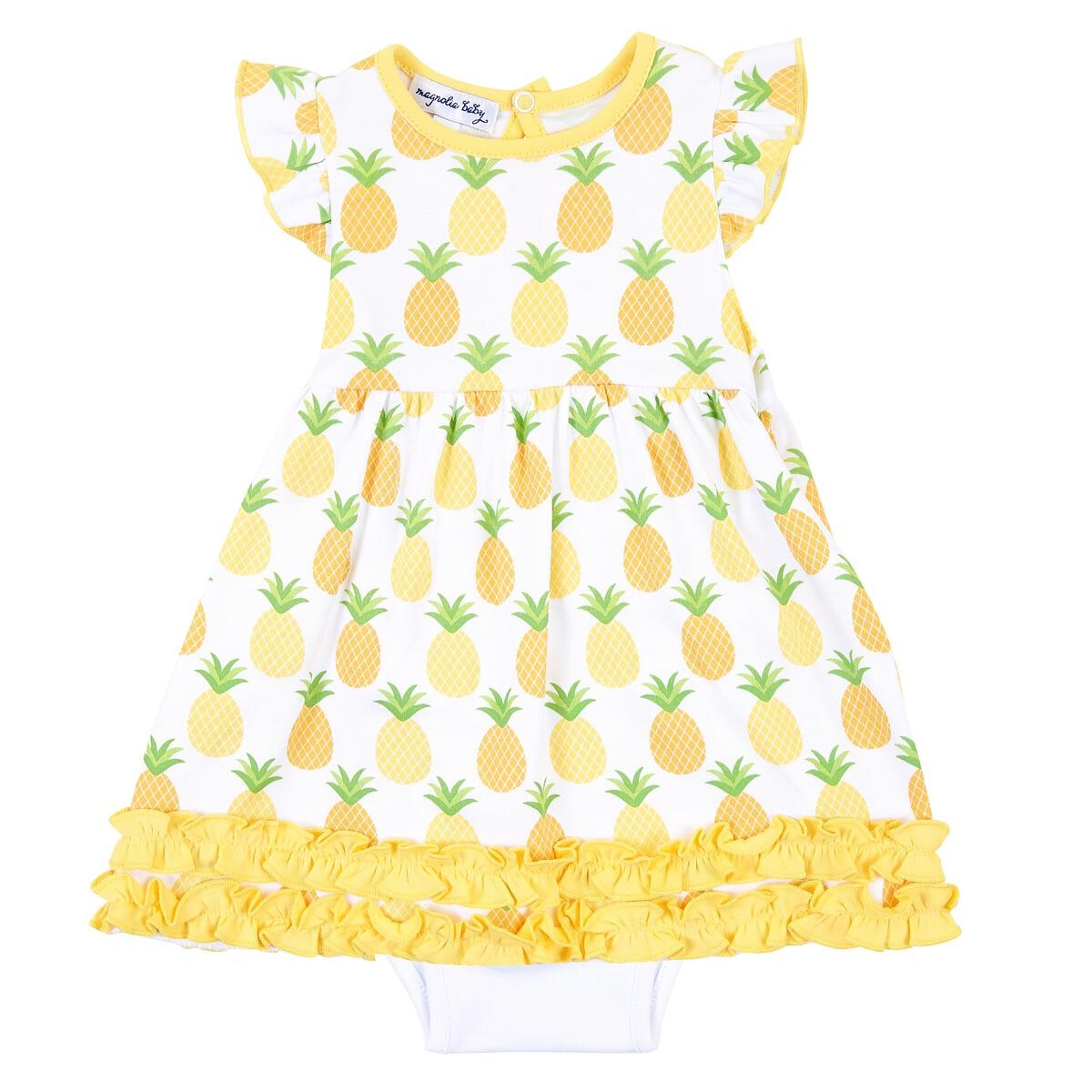 Magnolia Baby Girls Yellow Pineapple Printed Flutters Dress