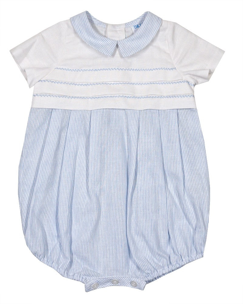 Luli & Me Baby Boys Pleated White / Blue Striped Bubble