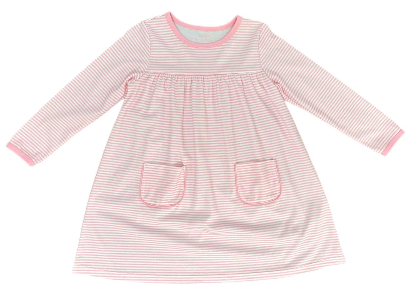 James & Lottie Girls Lennon Knit Pocket Dress - Light Pink Stripes by James & Lottie