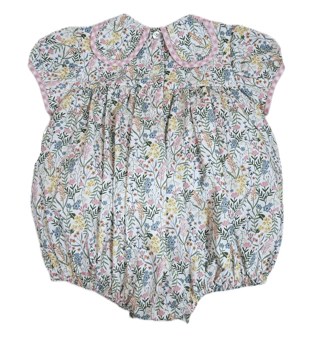 Marco & Lizzy Baby Girls Pink Floral Bubble with Petal Collar by Marco & Lizzy