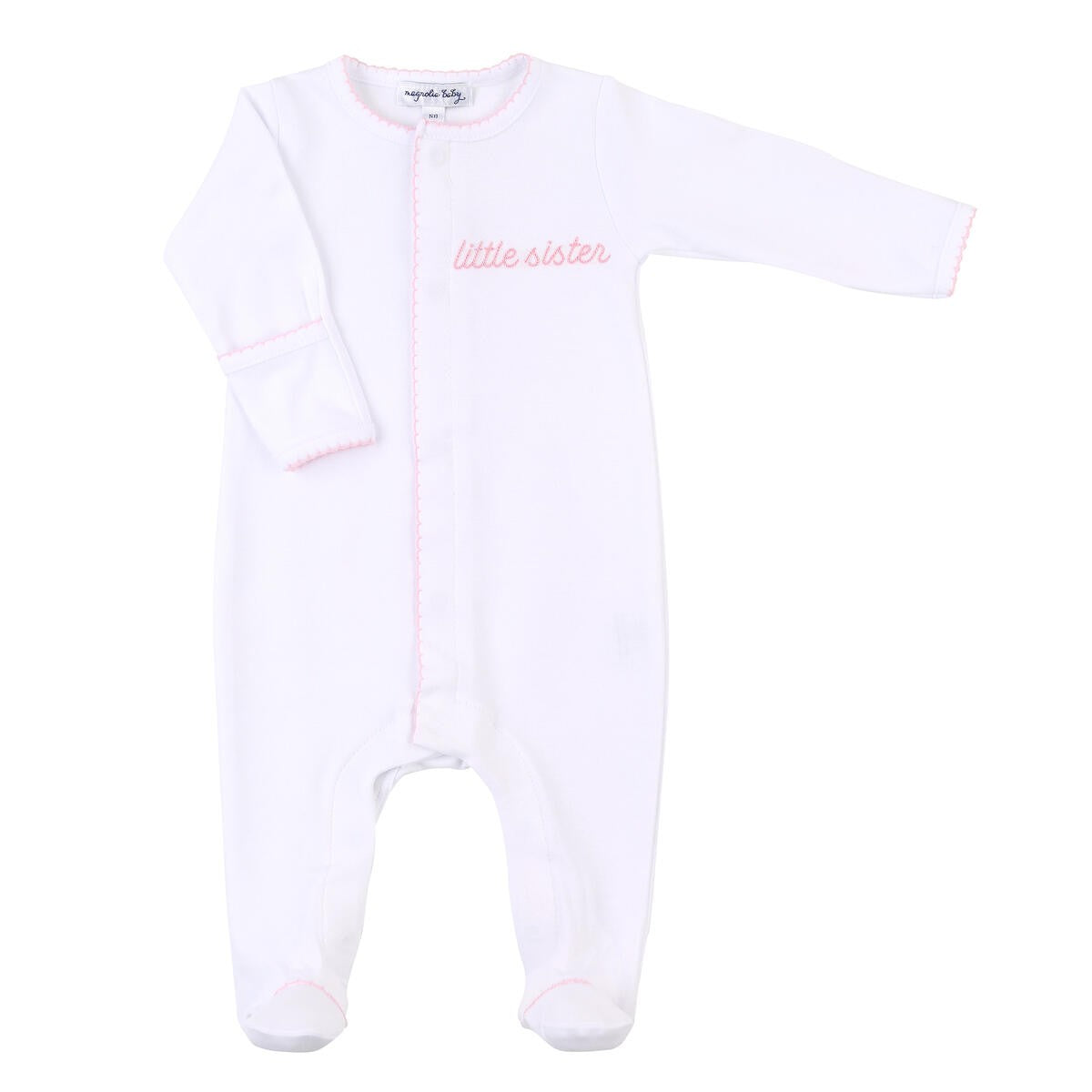 Magnolia Baby Girls Embroidered Little Sister Footie