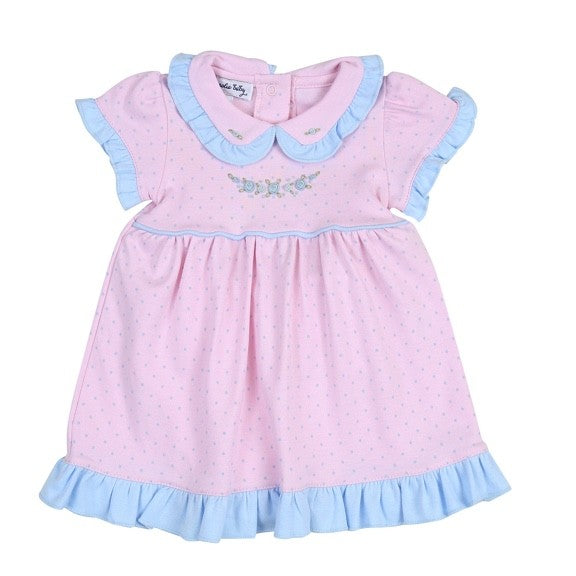 Magnolia Baby Girls Pink Celeste's Classics Dress with Blue Ruffle by Magnolia Baby