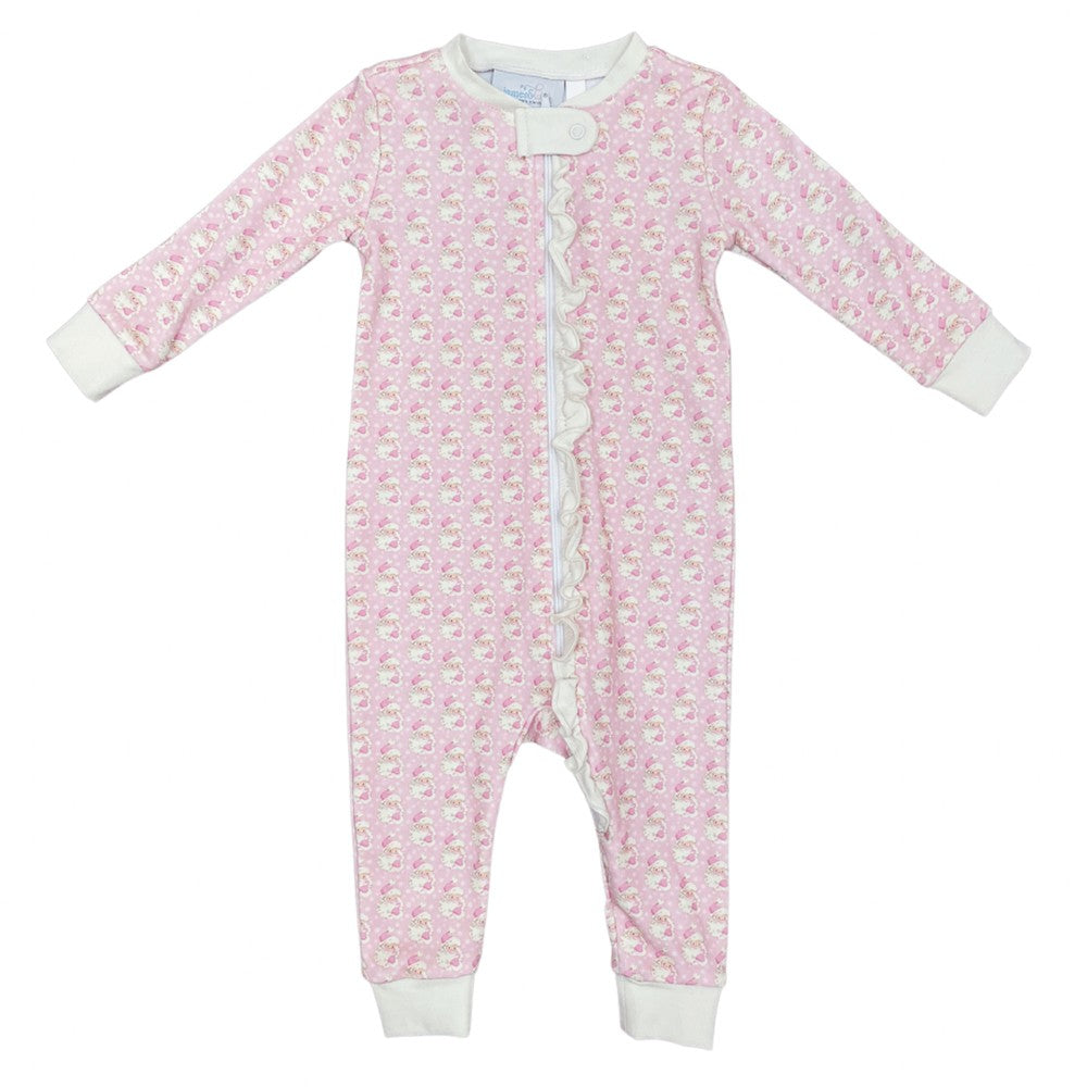 James & Lottie Girls Zip Up One Piece Jammies - Santa - Pink