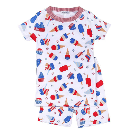 Magnolia Baby Happy Fourth! Patriotic Ice Cream Print Short Pajamas