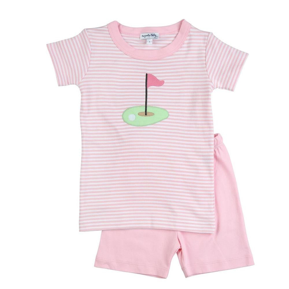 Magnolia Baby Girls Tee Time Applique Short Pajamas - Pink