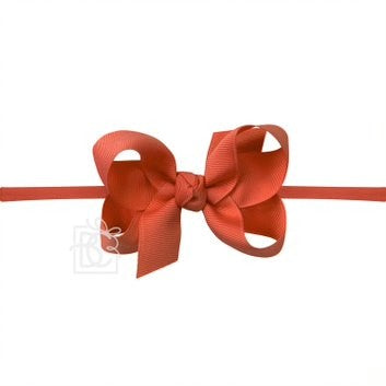 Beyond Creations Girls 1/4" Pantyhose Headband with Attached Grosgrain Bow - Mandarin Orange