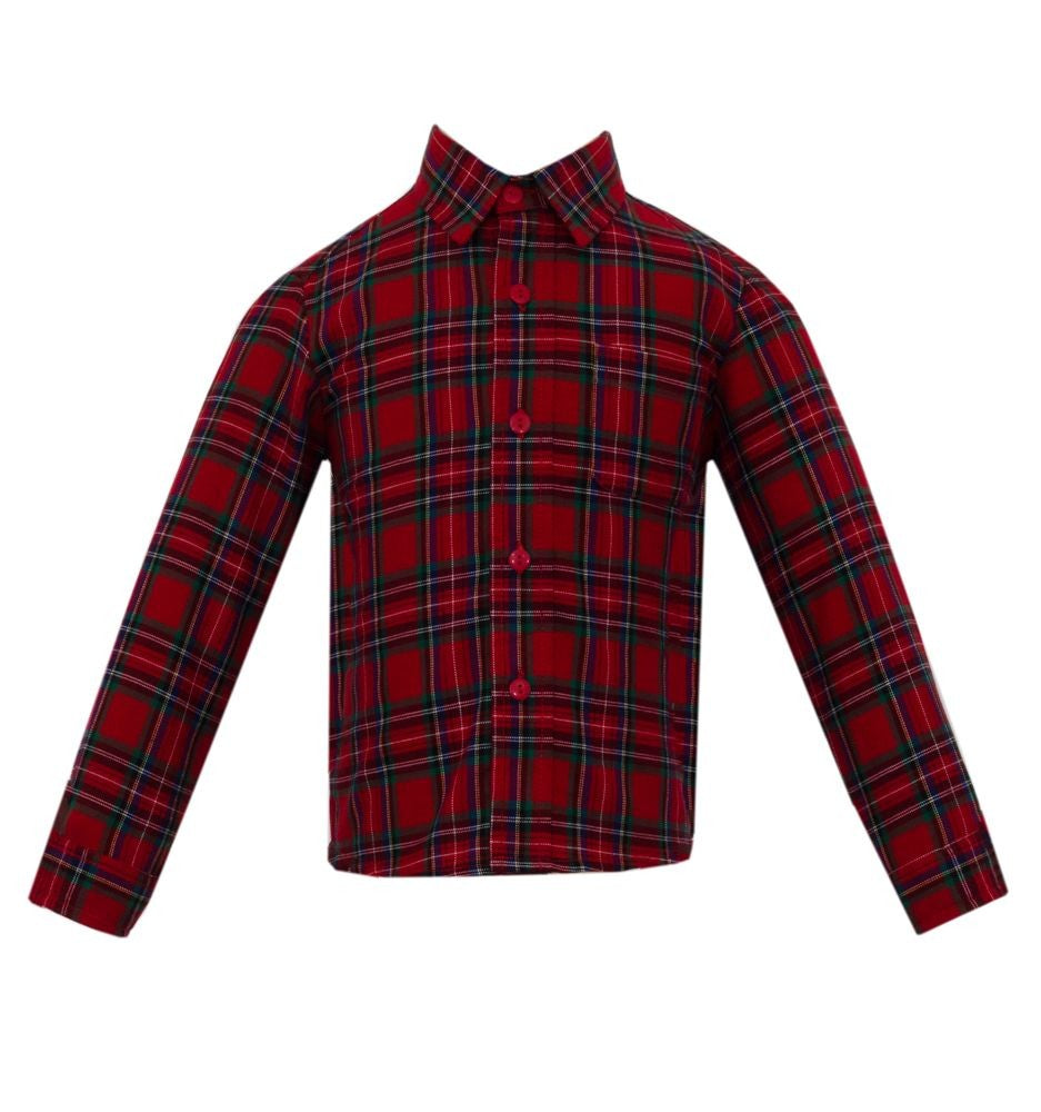 Anavini Couture Boys Red Holiday Plaid Button Down Shirt