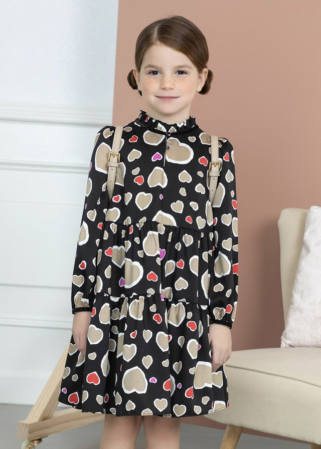 Abel & Lula Girls Tiered Printed Dress - Hearts Print