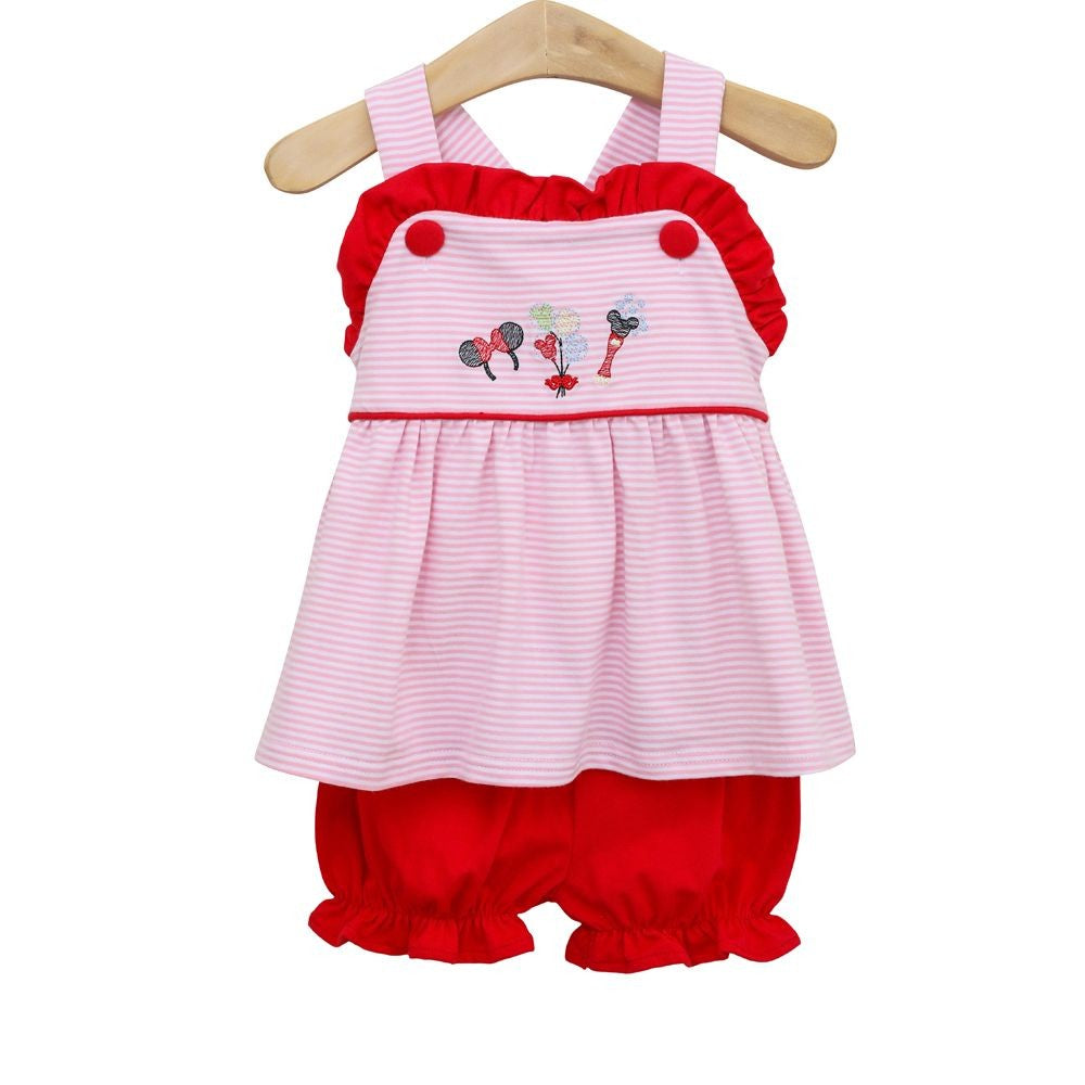 Trotter Street Kids Girls Pink Mouse Embroidery Bloomers Set