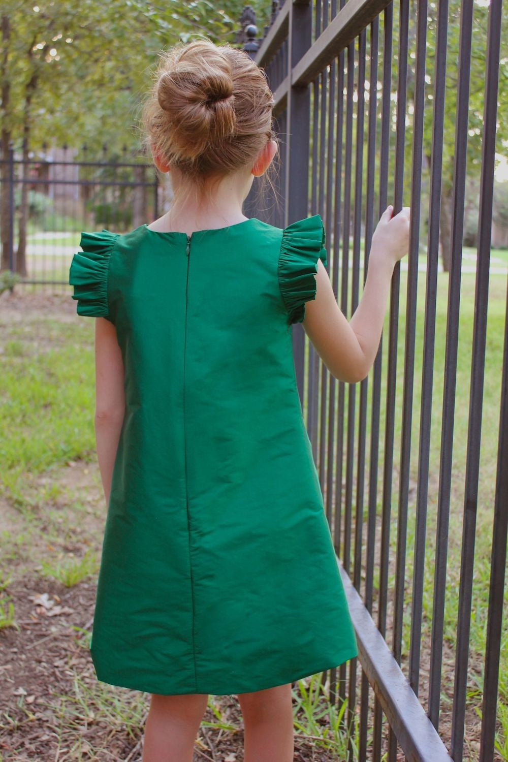 Susanne Lively Girls A-Line Christmas Dress - Flutter Sleeves - Green