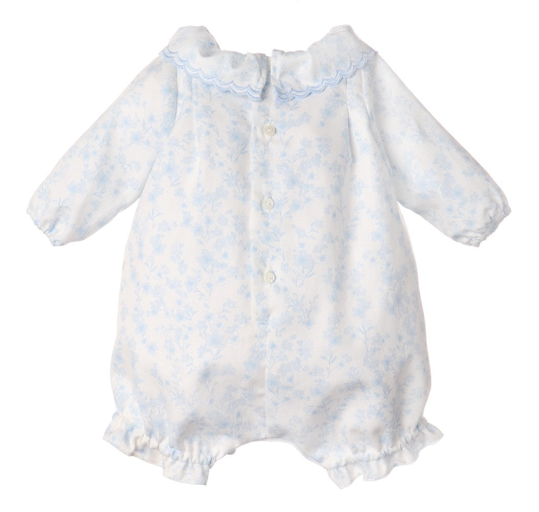 Luli & Me Baby Girls Bubble with Bonnet - Blue English Floral by Luli & Me