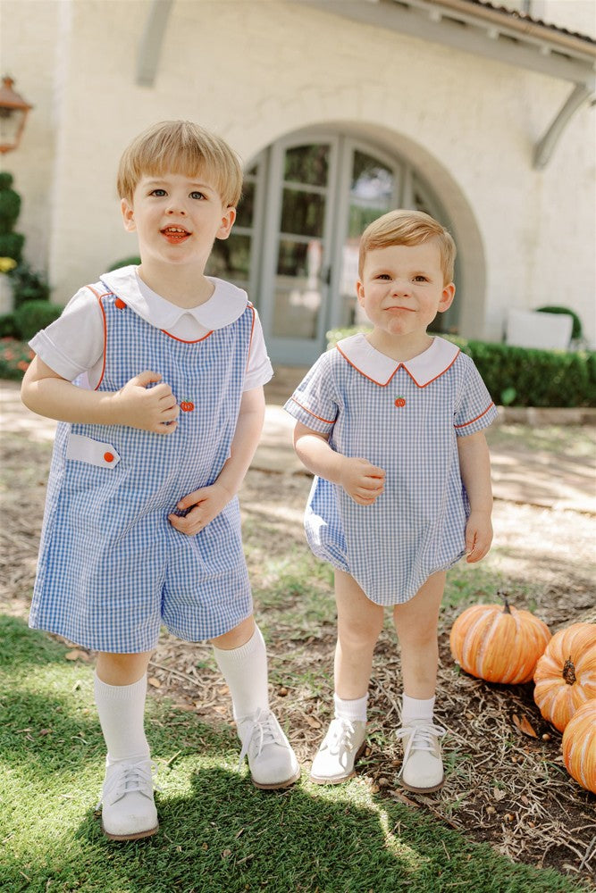 Proper Peony Baby Boys Blue Check Pumpkin Field Bubble -