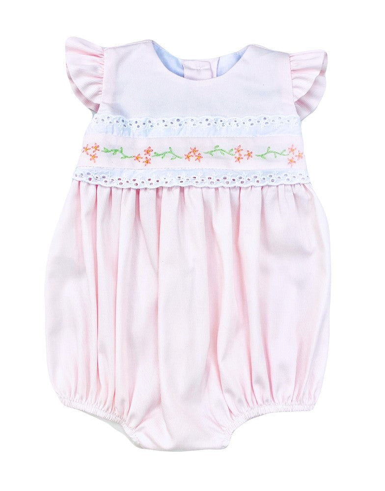 The Best Dressed Child Baby Girls Pique Embroidered Bubble - Pastel Pink
