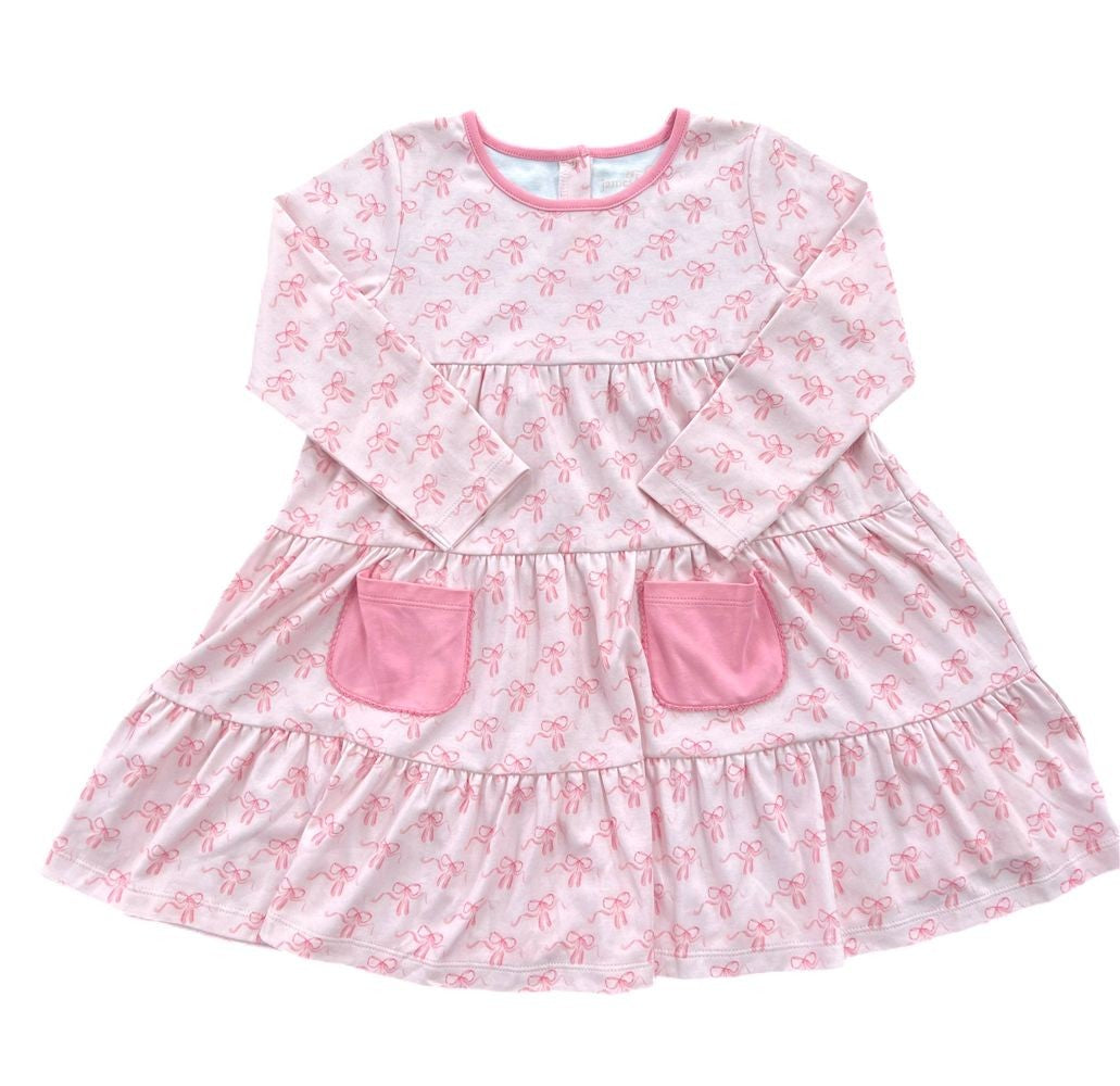 James & Lottie Girls Tally Knit Twirl Dress - Pink Ballet Barre Slippers & Bows