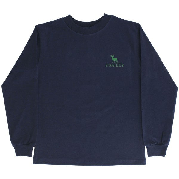 J. Bailey Boys Logo Tee Shirt - Long Sleeves - Navy Blue - Deer