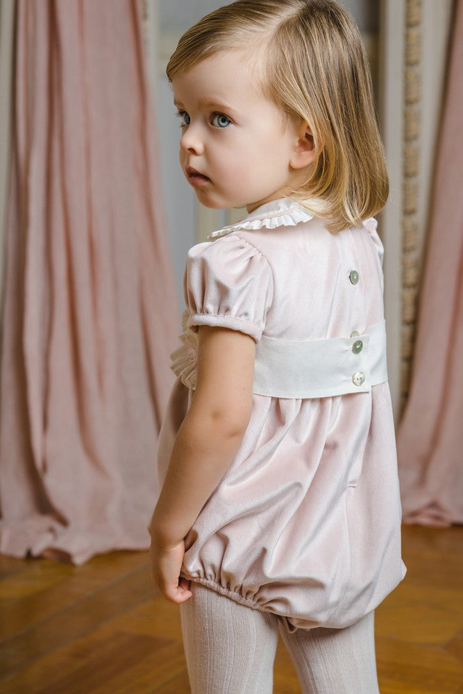 Sal & Pimenta Girls Bubble - Velvet - Smocked Waist - Powder Pink by Sal & Pimenta