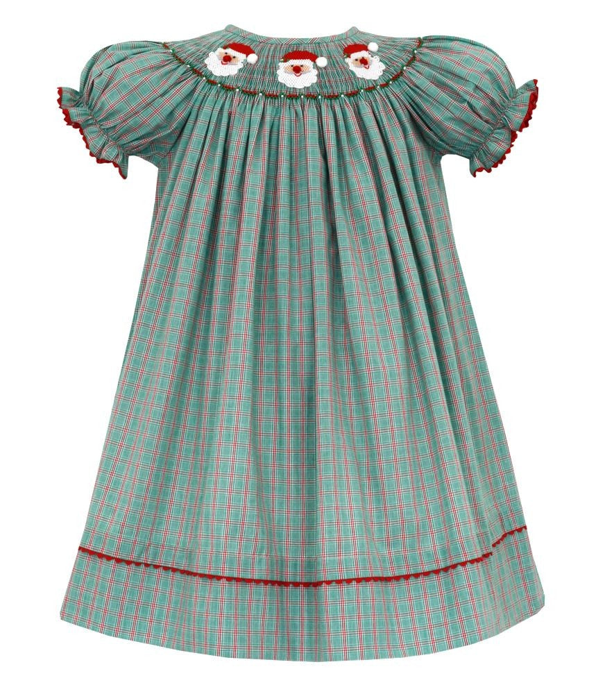 Anavini Girls Green Plaid Smocked Santa Christmas Dress - Bishop Best Dressed Child Anavini Girls Green Plaid Smocked Santa Christmas Dress - Bishop Best Dressed Child