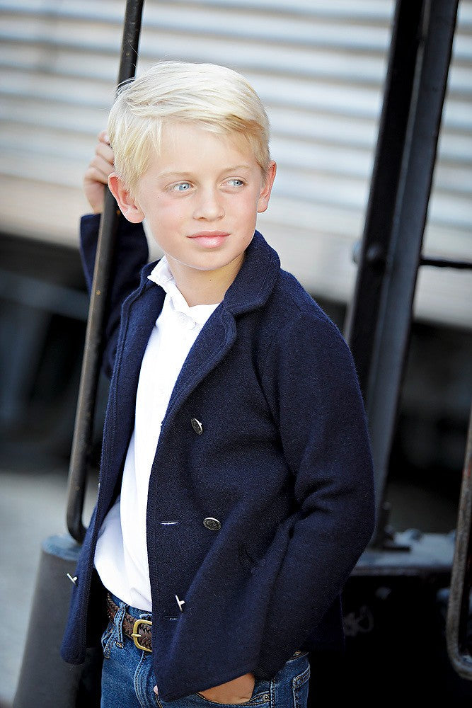 Marae Boys Dress Coat - Double Breasted Pea Coat - Marino Navy Blue