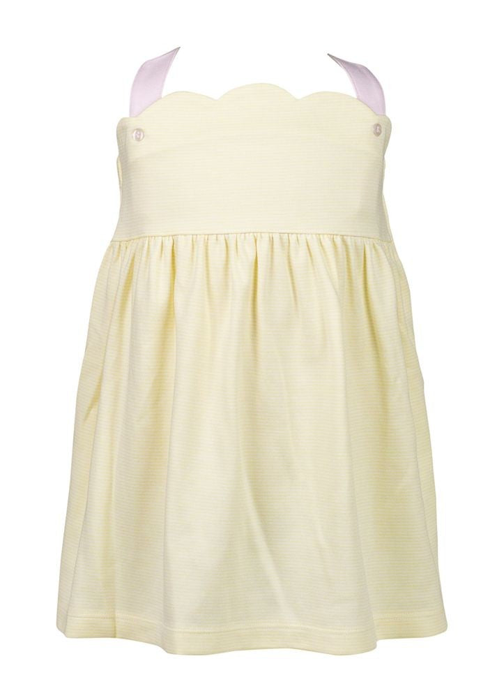 Proper Peony Pima Girls Yellow Stripes Scallop Sun Dress