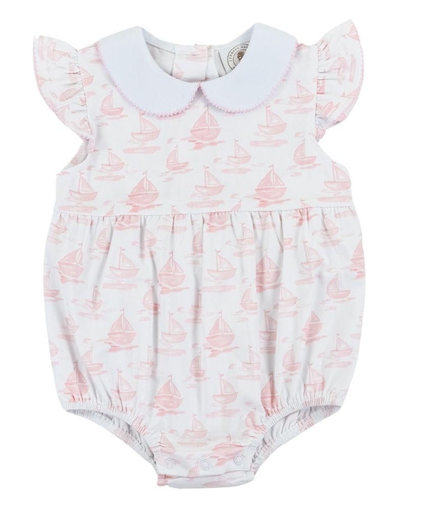 Cypress Row Baby Girls Pink Sailboats Grayton Beach Flutter Sleeve Bubble