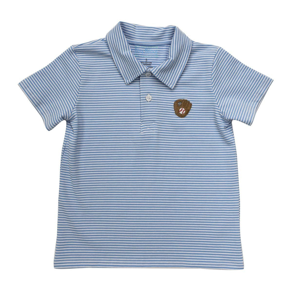 Itsy Bitsy Boys Blue Striped Polo Shirt - Baseball Glove