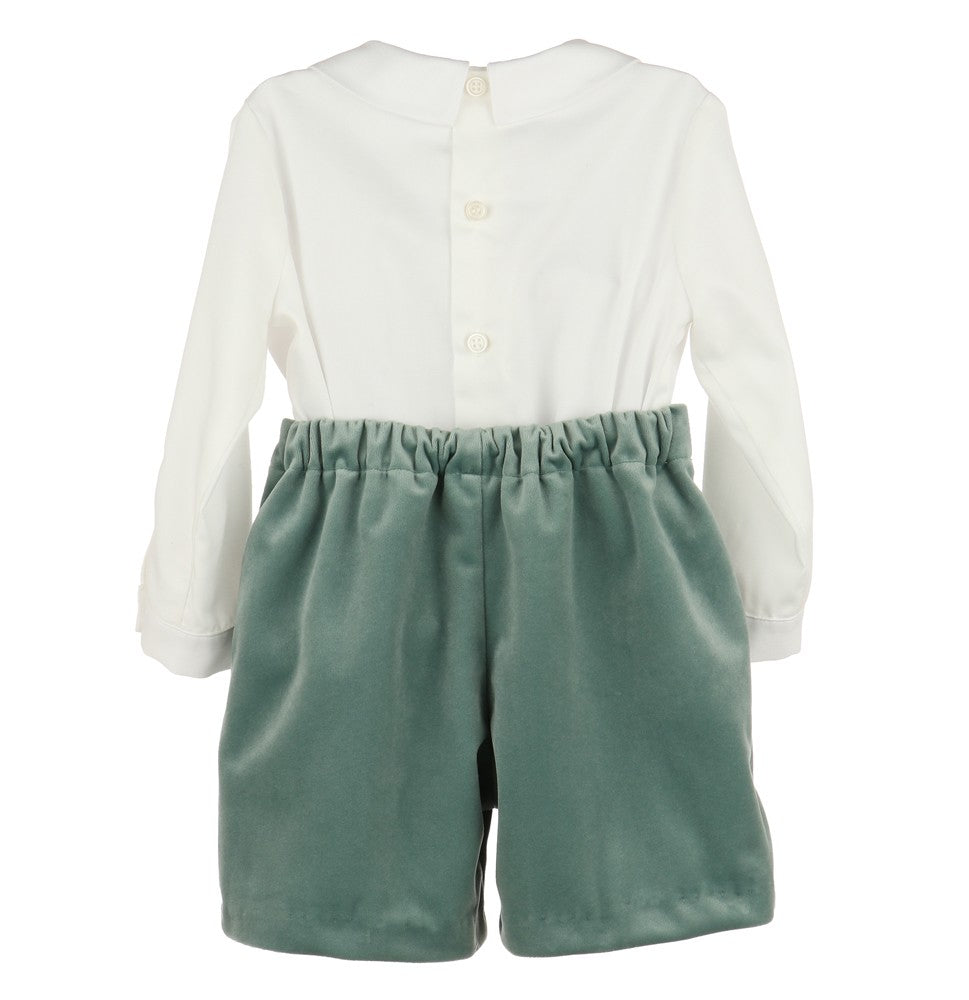 Luli & Me Boys Dressy Shorts & Shirt Set - Velvet - Aqua Sage Green