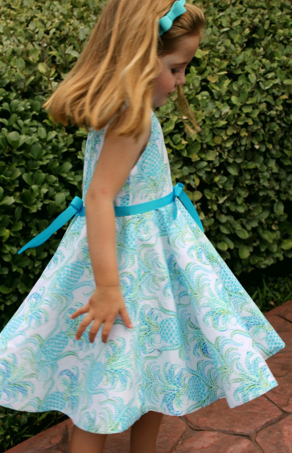 Susanne Lively Girls Aqua Pineapple Print Twirl Dress by Susanne Lively